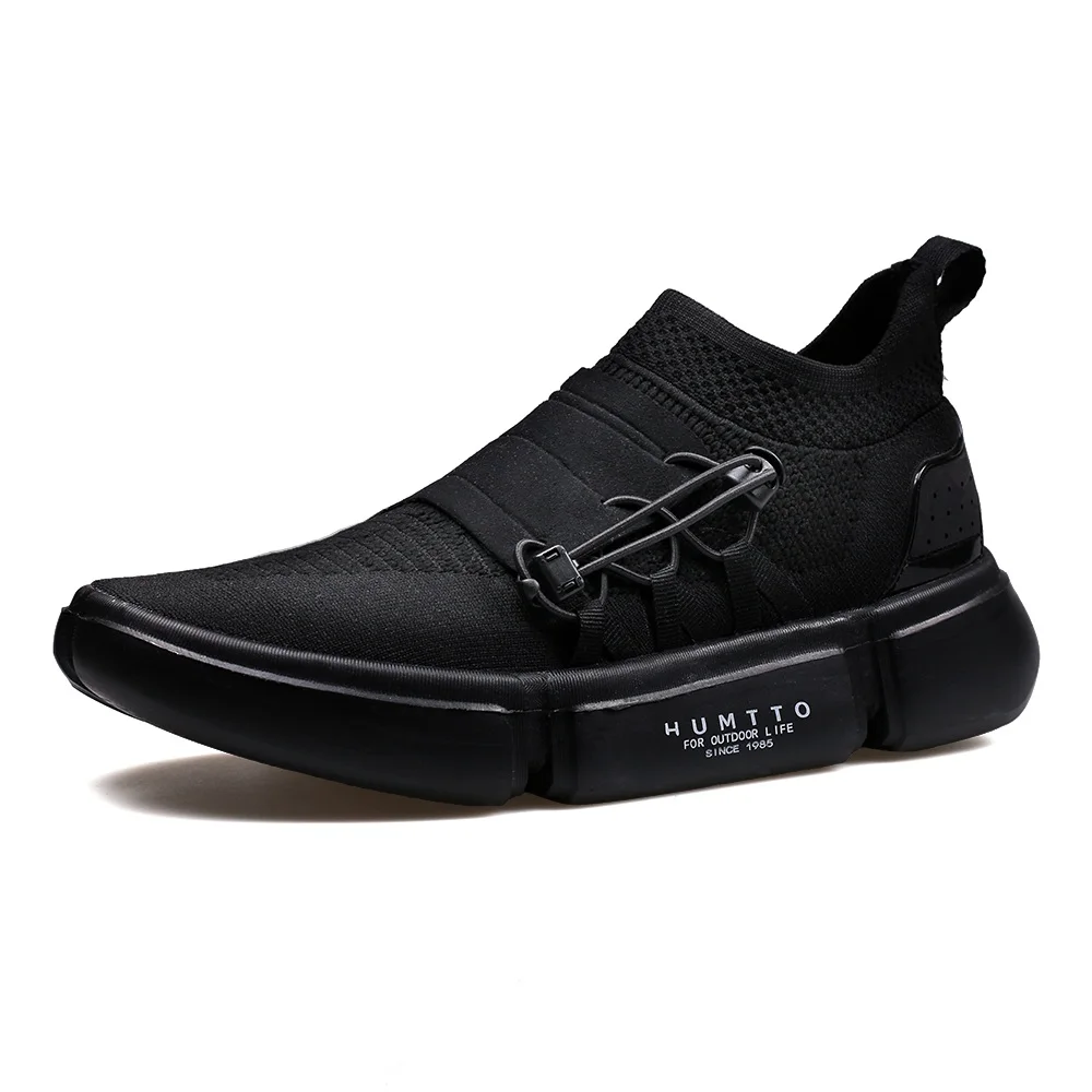 HUMTTO мужские кроссовки дышащие летающие тканые слипоны увеличивающие рост городские уличные кроссовки для отдыха - Цвет: Black