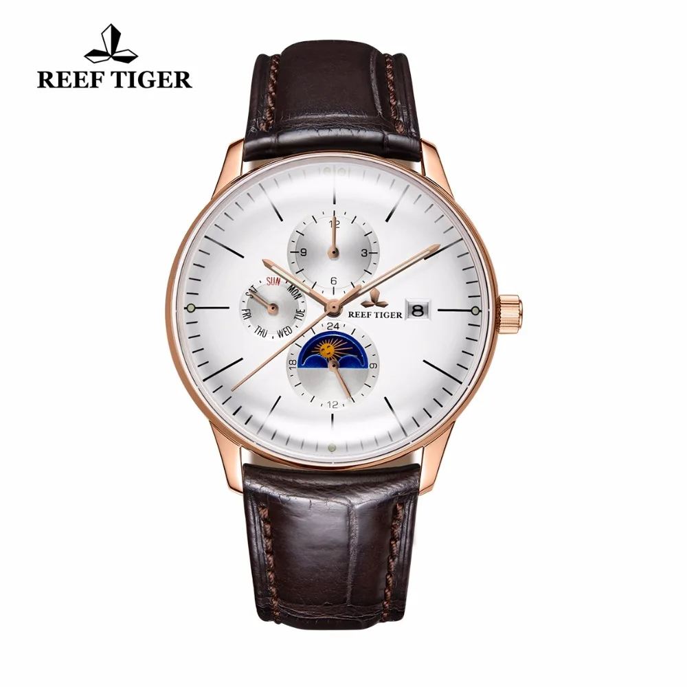 

Reef Tiger/RT Luxury Casual Watches Waterproof Convex Lens Analog Watches Men's Rose Gold Automatic Watches RGA1653