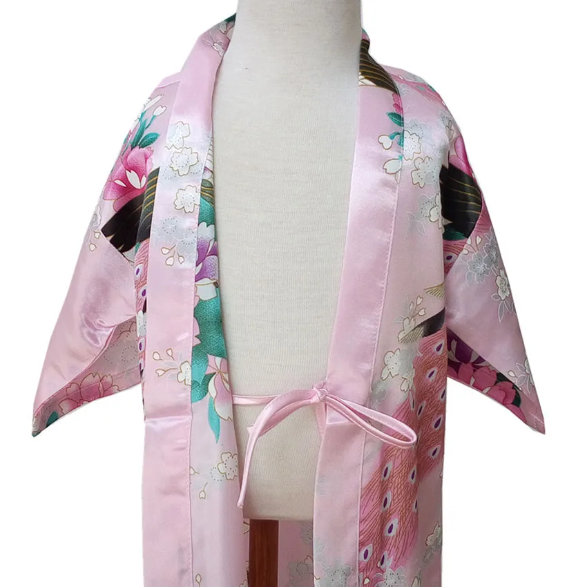 80-160cm Kids Girls Kimonos Dress Knee-length Satin Bath Robes Japanese Traditional Costumes Vintage Sleep Pajamas Nightgown