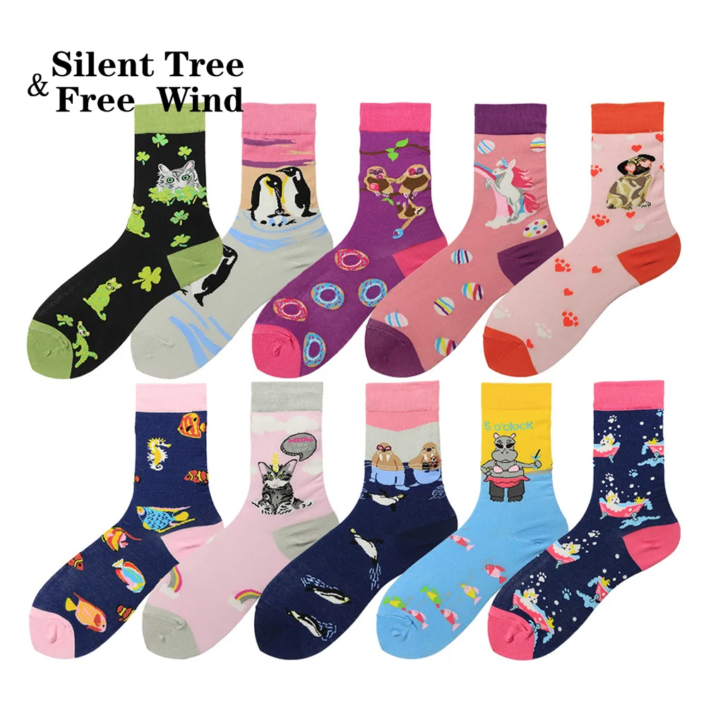 

Cute Women Animal Short Socks Funny Kawaii Female Mermaid Penguin Unicorn Cheese Pug Cat Puppy Cotton Sox Pink Color Sock