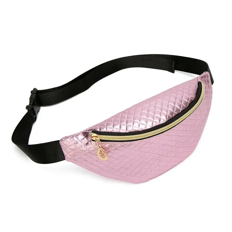 Новая женская сумка на поясном ремне голографический лазер плед поясная сумка портативный нагрудная сумка в стиле casual кошелек - Цвет: Розовый
