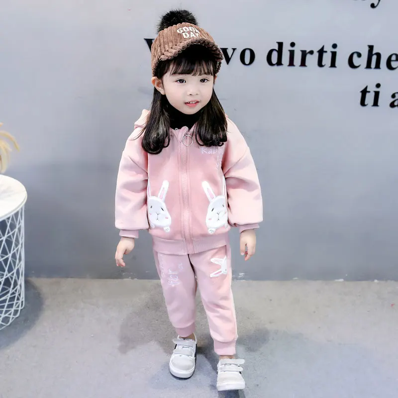 

Girls Gold Velvet Suit Rabbit Ears Fleece 2 Sets Of Toddler Baby Fashion Clothing Set Tops+Pants