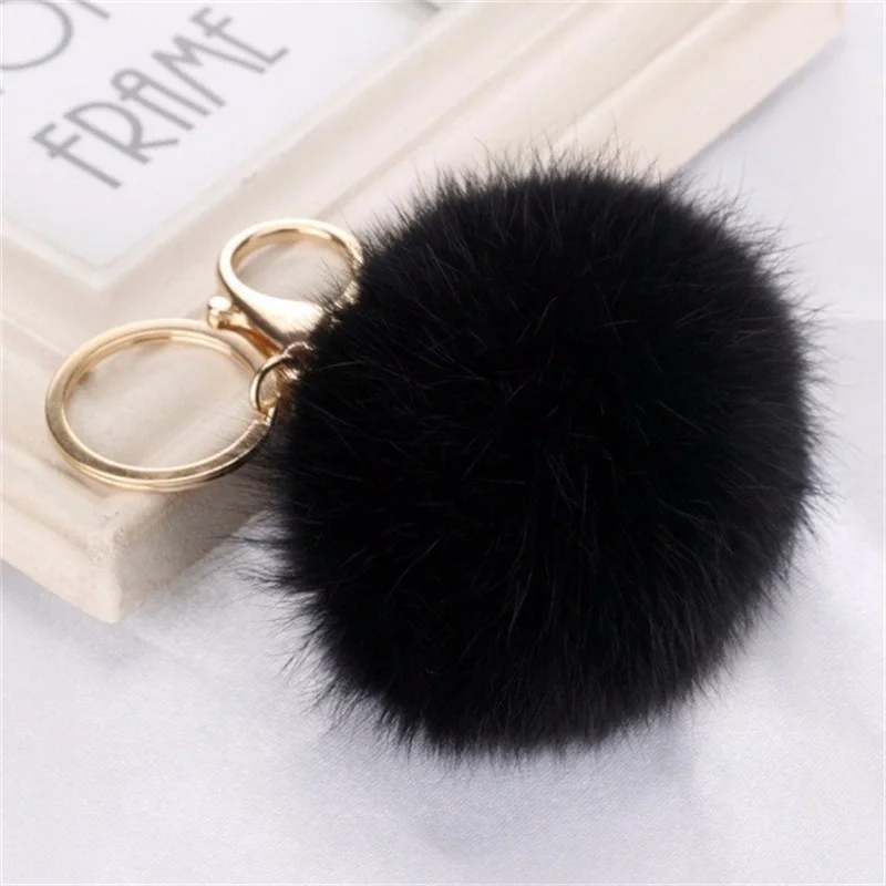 

2017 Fashion Rabbit Fur Keychain Ball PomPom Cell Phone Car Keychain Pendant Handbag Gold/Silver Metal Charm Key Ring