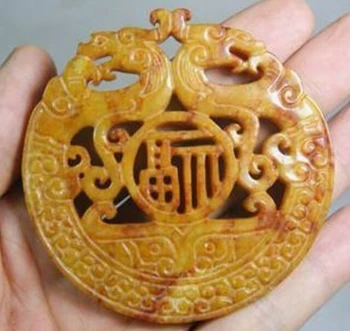 

CHINESE OLD HANDWORK CARVE YELLOW JADE DRAGON PENDANT