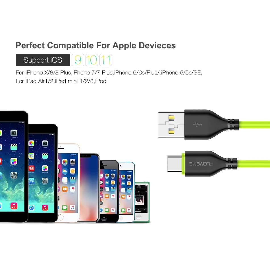 FLOVEME USB Kabel für iPhone 11 7 8 XR 2.2A TPE Beleuchtung Ladekabel 03 m/1 m Mobile telefon Kabel
