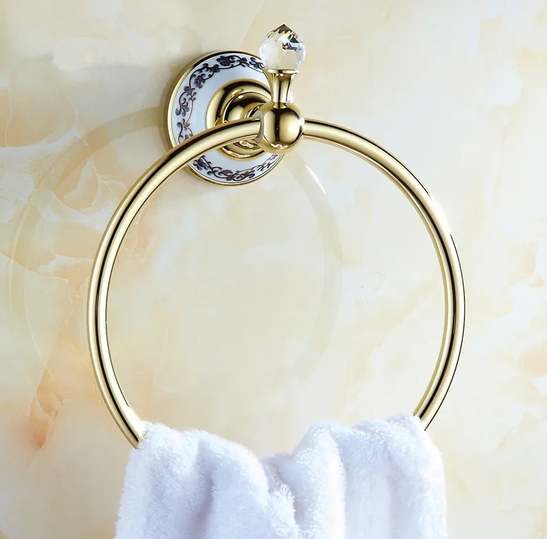 Euro Bathroom Accessories , Solid Brass Gold Finished Round Towel Ring