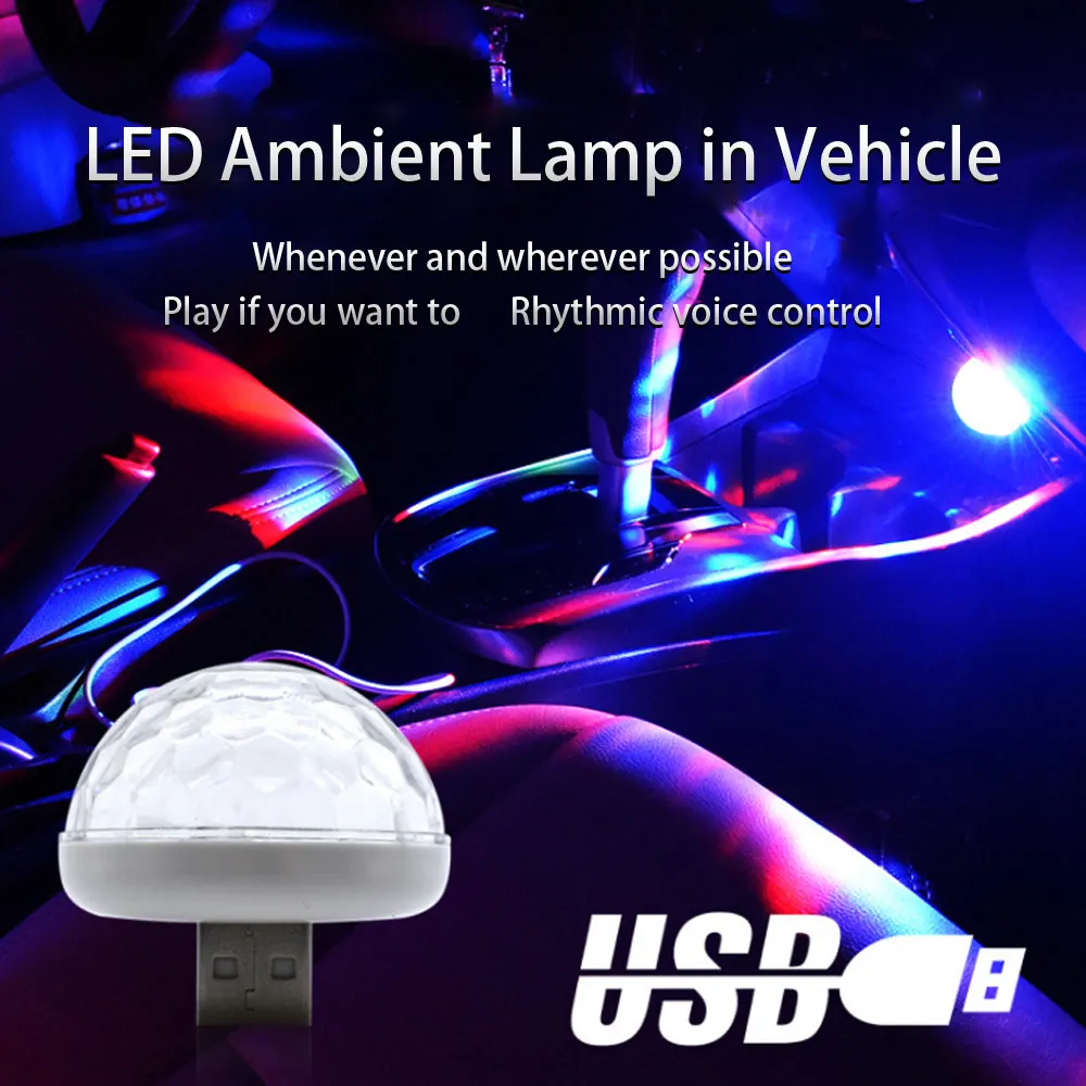 

Portable Mini Lights Led USB Party Crystal Magic Ball Home Party Car USB Atmosphere Light USB DJ RGB Colorful Music Sound Lamp