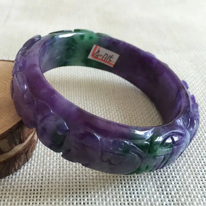 

1715 Chinese Hand-carved Lavende Purple Green Jadeite Jade Bangle Bracelet 59mm 28% 10.13