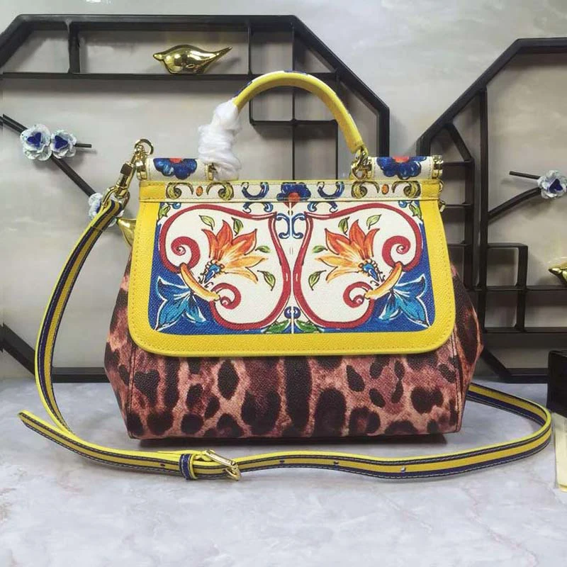 

Handcrafted Top Handbag Fashion Leopard and Flower Print Pattern Women Genuine Leather Handbag Designer Ladies Tote Shoulder Bag