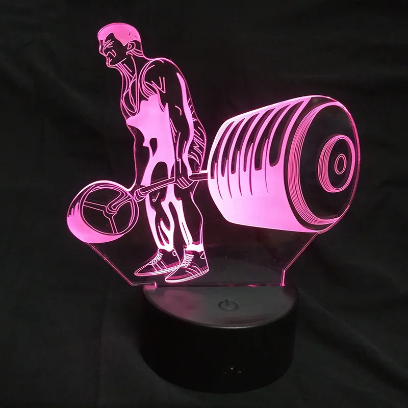 

Weight lifting Acrylic 3D Night Light 7 Color Changing USB Visual Light Desk Lamp Home Decor LED USB 3D Bedside Lamp Gym Sports