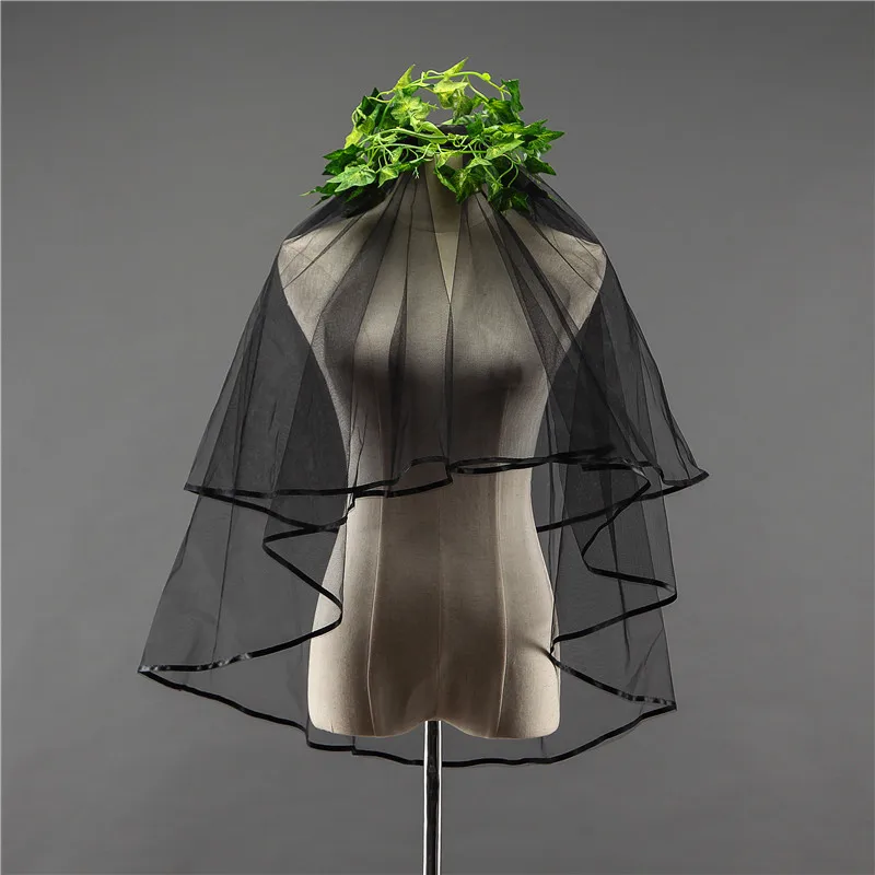 

Accessoire De Marriage In Stock High Quality 2 Tiers Black Wedding Veil Short For Brides