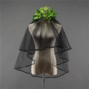 

Accessoire De Marriage In Stock High Quality 2 Tiers Black Wedding Veil Short For Brides