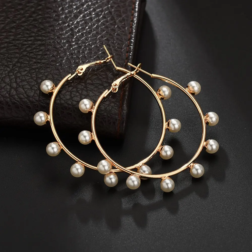 MissCyCy Trendy Gold Color Circle Hoop Earrings for Women New Fashion Imitation Pearl Earrings Jewelry Gift