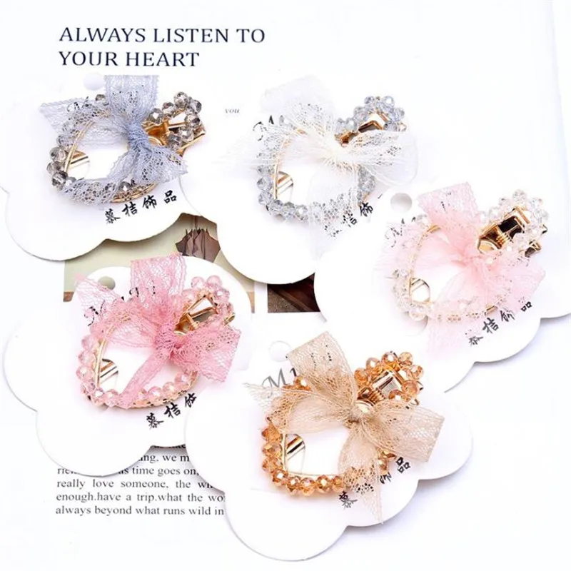 

Woman Transparent Crystal Hairpins Elegant Lace Bows Hairgrip Clips For Girls Fashion Korean Barrettes Princess Hair Accessories