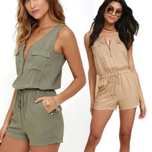 Женский комбинезон, летние шорты с карманами, без рукавов, комбинезон для девушек, пляжный комбинезон на молнии, женский комбинезон, хит