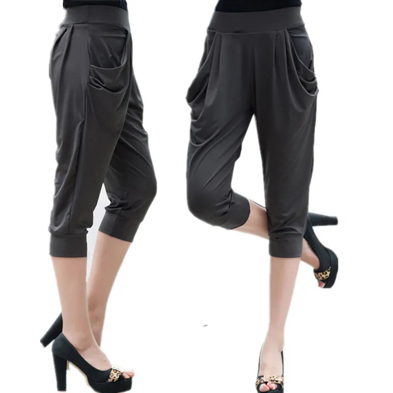 Large Size 5Xl 6XL 7Xl 8xl Calf Length Pants Summer breeches Women Soft Silk Stretch Pants Plus Size Harem Trousers Capri Female Large Size 5Xl 6XL 7Xl 8xl Calf Length Pants Summer breeches Women Soft Silk Stretch Pants Plus Size Harem Trousers Capri Female
