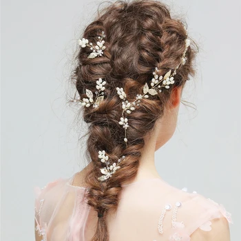 

Elegant Pearls Bridal Hair Vine Handmade Rhinestone Flower Wedding Headpiece Brides Hair Accessories