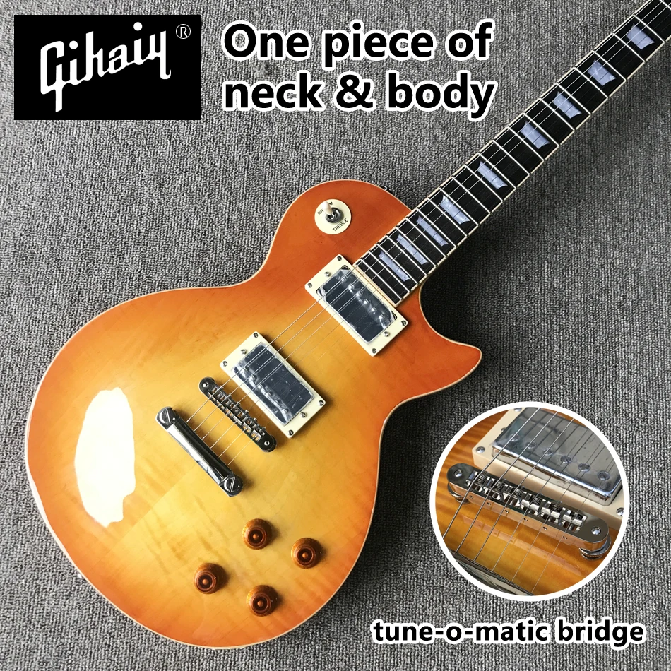 

High quality hand-made electric guitar one piece of body & neck Tune-o-Matic bridge rosewood fingerboard, free shipping