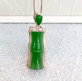 

18K gold inlaid jasper bamboo pendantJ68#