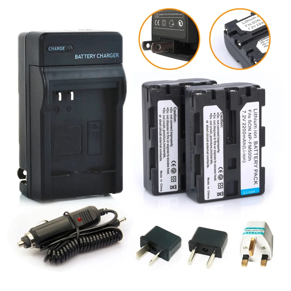 Probty 2pcs NP FM500h Camera Battery + Charger For SONY A57 A65 A77 A450 A58 A99 A550 A560 A580