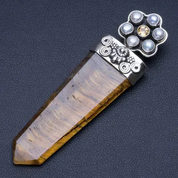 

Natural Tiger Eye,River Pearl and Citrine Punk Style 925 Sterling Silver Pendant 3" Q1127
