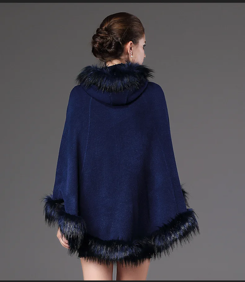 Высококачественное пальто из искусственного меха, осенне-зимнее теплое пончо, накидка с капюшоном, длинный вязаный плащ, шерстяной кашемировый свитер, женский кардиган, пальто