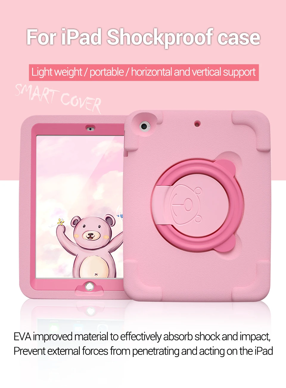 PZOZ Mooie veilige hoes voor iPad Air 2 Pro 9.7 inch Mini 1 2 3 4 5 Houder EVA hoes Druppelbestendig Schokbestendig Kinderen Zacht Niet-toxisch Kindercasus Stentkoffer Vouw Folio Koffer Beschermend omhulsel