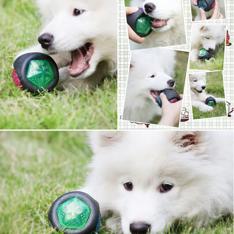 

Luminous Dog Toys Bouncy Bite-Resistant Dog Chewing Ball with Sound and Light Durable Bouncy Ball Rubber Puppy Training Pet Toys