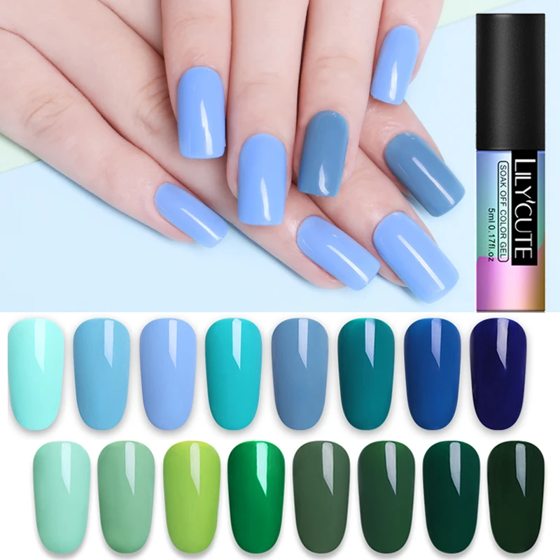 

LILYCUTE 5ml Blue Green Color Nail Gel Polish Soak Off UV Gel Nail Varnish Long Lasting Gel Polish Led UV Nail Color Gel