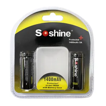 

2PCS Soshine Brand 18500 Li-ion Protected Battery 1400mAh 3.7V Recarregavel Lithium li-ion Batteies
