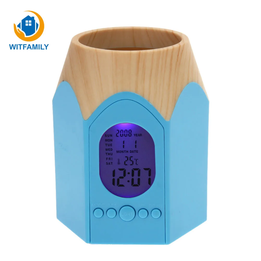 

Temperature Exquisite Digital Led Night Light Desktop Clocks Alarm Clock Calendar Pen Container Electronic Watches