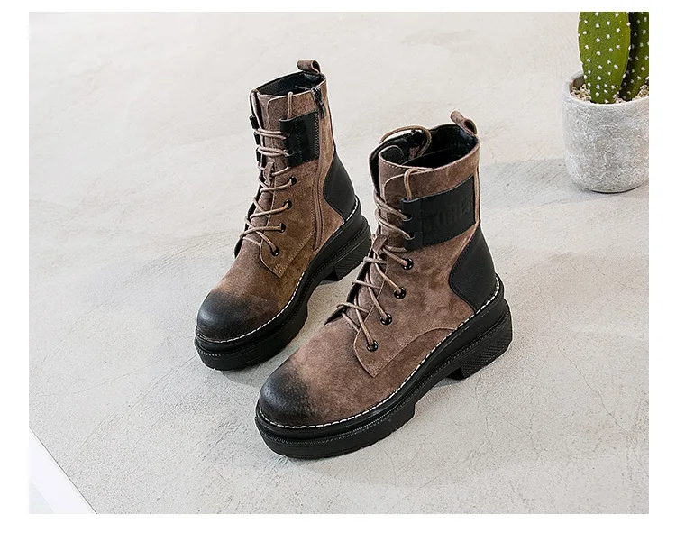 SWYIVY Women Ankle Boot Hot Autumn Shoes Genuine Leather Woman Shoes Martin Boots Platform Cowboy Boots For Women Zipper