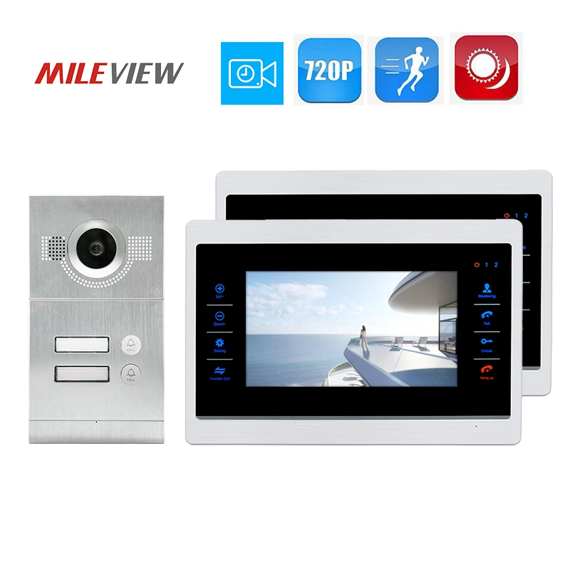 

Free Shipping 2 Apartment 720P 1.0MP HD 7" Screen Video Intercom Door Phone Motion Detection Record System+ Door Camera 2 Family