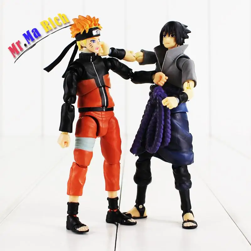 14 см аниме Наруто Shippuden Figuart Giocattolo Uzumaki Uchiha Саске фигурка Con La Spada Shuriken Arma Modello