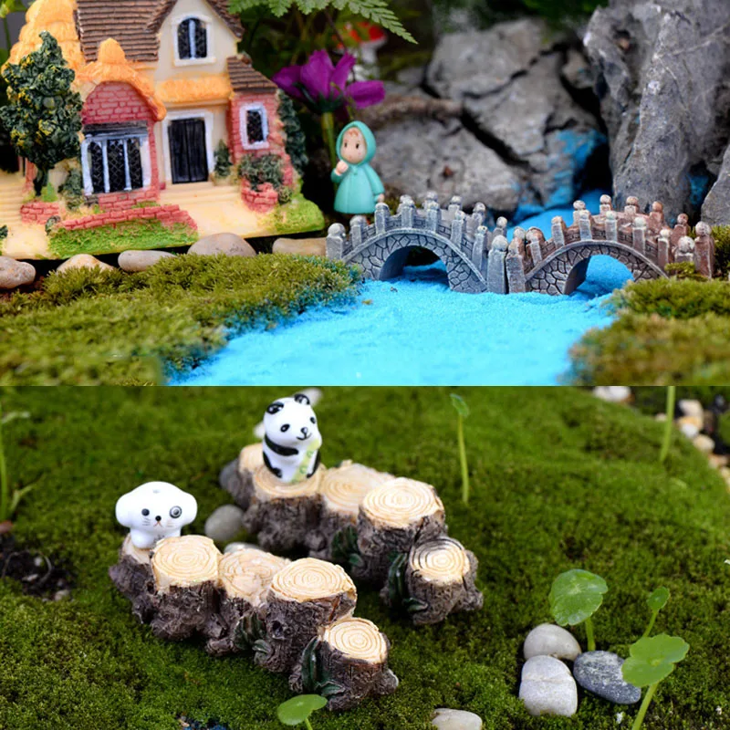 

Stump Small Bridge Moss Micro Landscape Resin Mini Miniatures Small Ornaments Crafts Fairy World Decoration Toy For Kids Gift