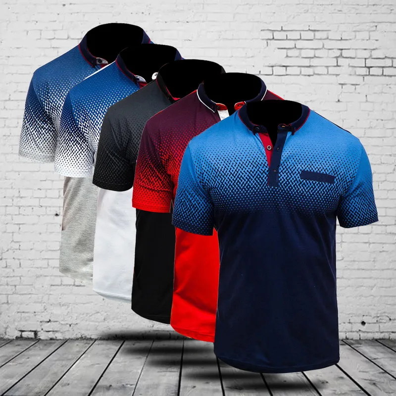 

Luxury Brand Turn-down Collar Men T Shirt 3D Gradient Printed Tshirt Camisetas Hombre Gym Tee Tops Sport Casual Harajuku Tshirts