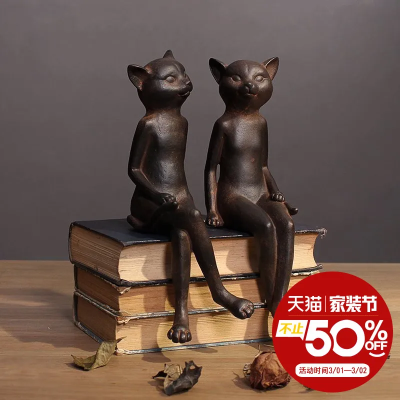

Retro Resin Rust Lucky Animal Cat Figurine Living Room Cabinet Crafts Ornaments Decoration Model Home Furnishing Sculpture