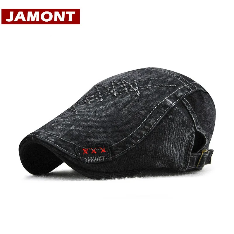 

[JAMONT] New Beret Caps For Men Women Summer Fall Hat Outdoor Flat Cap Bone Brim Hats Denim Sun Hat French Beret Adjustable