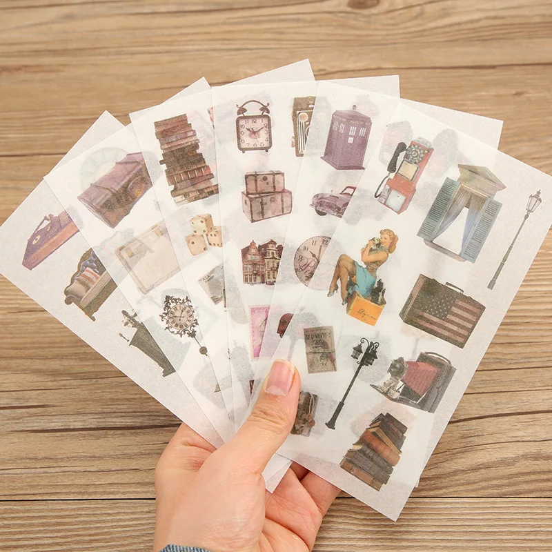 

6Sheets/Pack Retro era series Decoration Scrapbooking Stickers Transparent PVC Stationery Diary Stickers