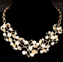 NanBo Simulated Pearl Necklaces & Pendants Leaves Statement Necklace Women Collares Ethnic Jewelry for Personalized Gifts