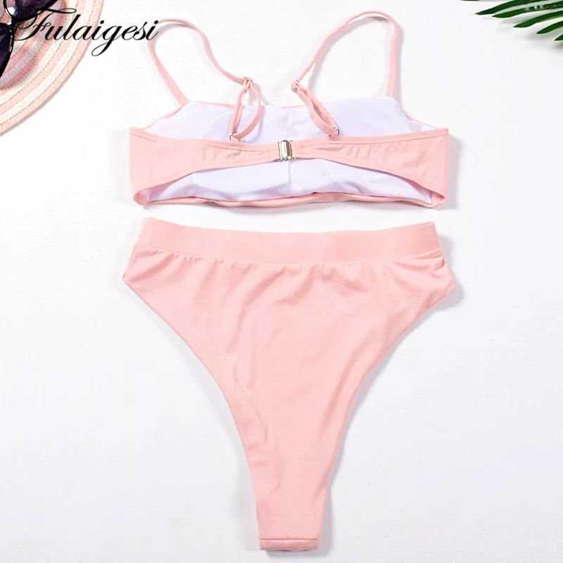 Fulaigesi Retro High waist cut bikini set hot 2019 new women solid bandeau swimsuit swimming bathing suit sexy swimwear tankini