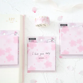 

2pcs pink flower sticky note 80 sheets cherry blossom color memo record pad Stationery gift Office School supplies FM455