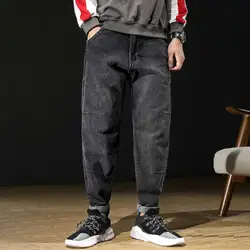 Новый для мужчин модные стрейч джинсовые теплые джинсы дамские шаровары проблемных Freyed карман свободные джинсовые брюки vetement homme #5N16 # F