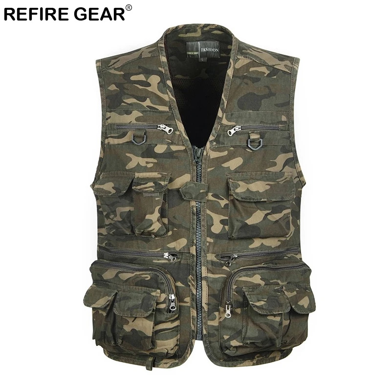 Refire Gear Summer Fishing Camouflage Men Vest Multi Pockets Outdoor