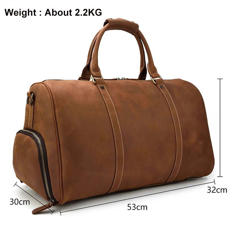 MAHEU Soft Cowhide Pure Leather Travel Handbags For Man Fashion Retro Style Carry On Luggage Big Capcity With Shoe Compartment