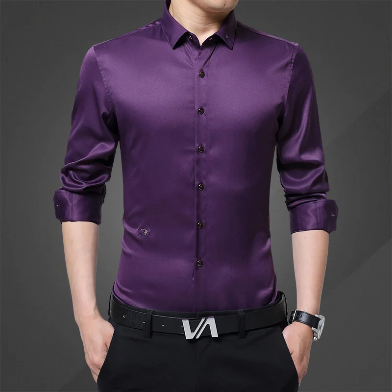 Formal Shirts For Men Swallow Embroidery Men Shirt Long Sleeve Slim Fit ...