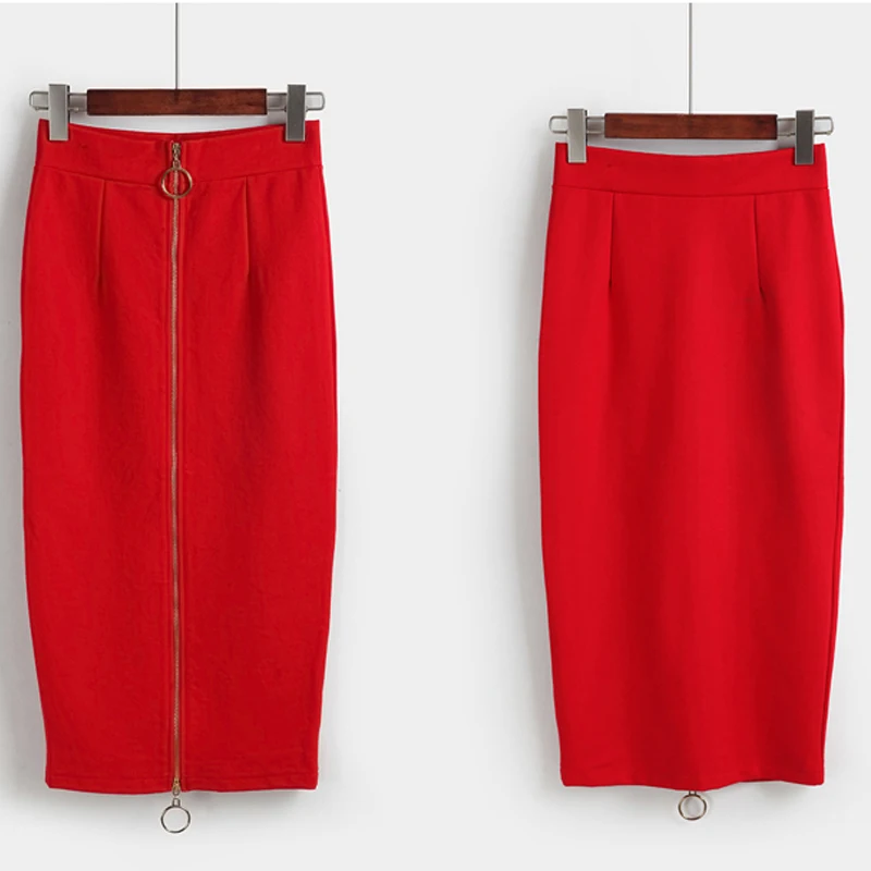 5XL размера плюс, женские юбки-карандаш, весна-осень, элегантная облегающая юбка с высокой талией, модная эластичная юбка на молнии для работы и офиса