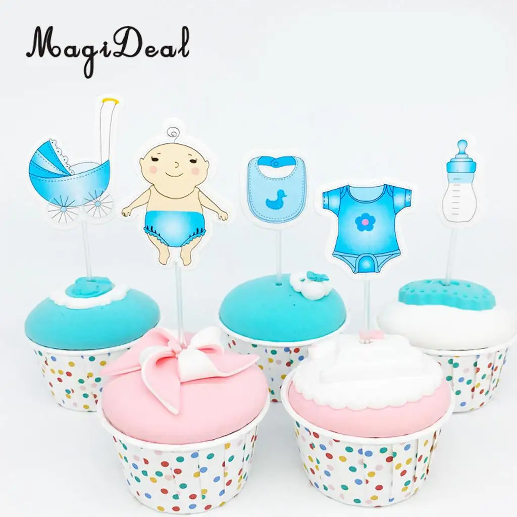 MagiDeal Lovely 20Pcs Baby Girl/Boy Cupcake Picks Cake Toppers Party Favors Decoration for Baby Shower Kids Birthday Party Day