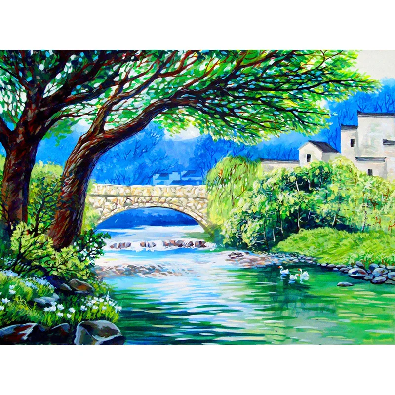 Мост дерево река утка ручная работа краска высокое качество холст Красивая краска ing по номерам Сюрприз подарок большой сообщник