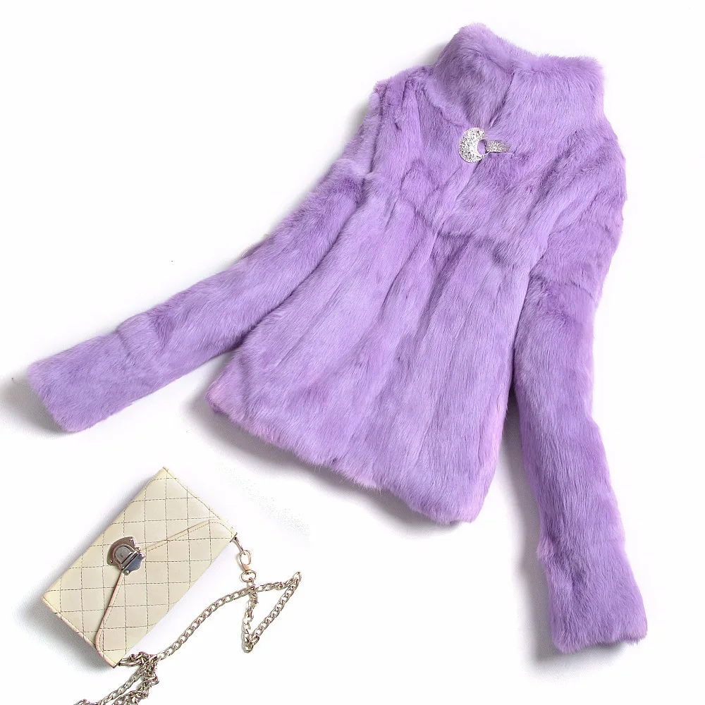 Réel Femmes Veste Avec purple Fourrure De Ksr250 Le Manteau Devant red Mandarin khaki Col black Décorer Chaud Shinny Pelt Lapin Sur grey Personnaliser Main Beige Pleine ABwZq5Ut